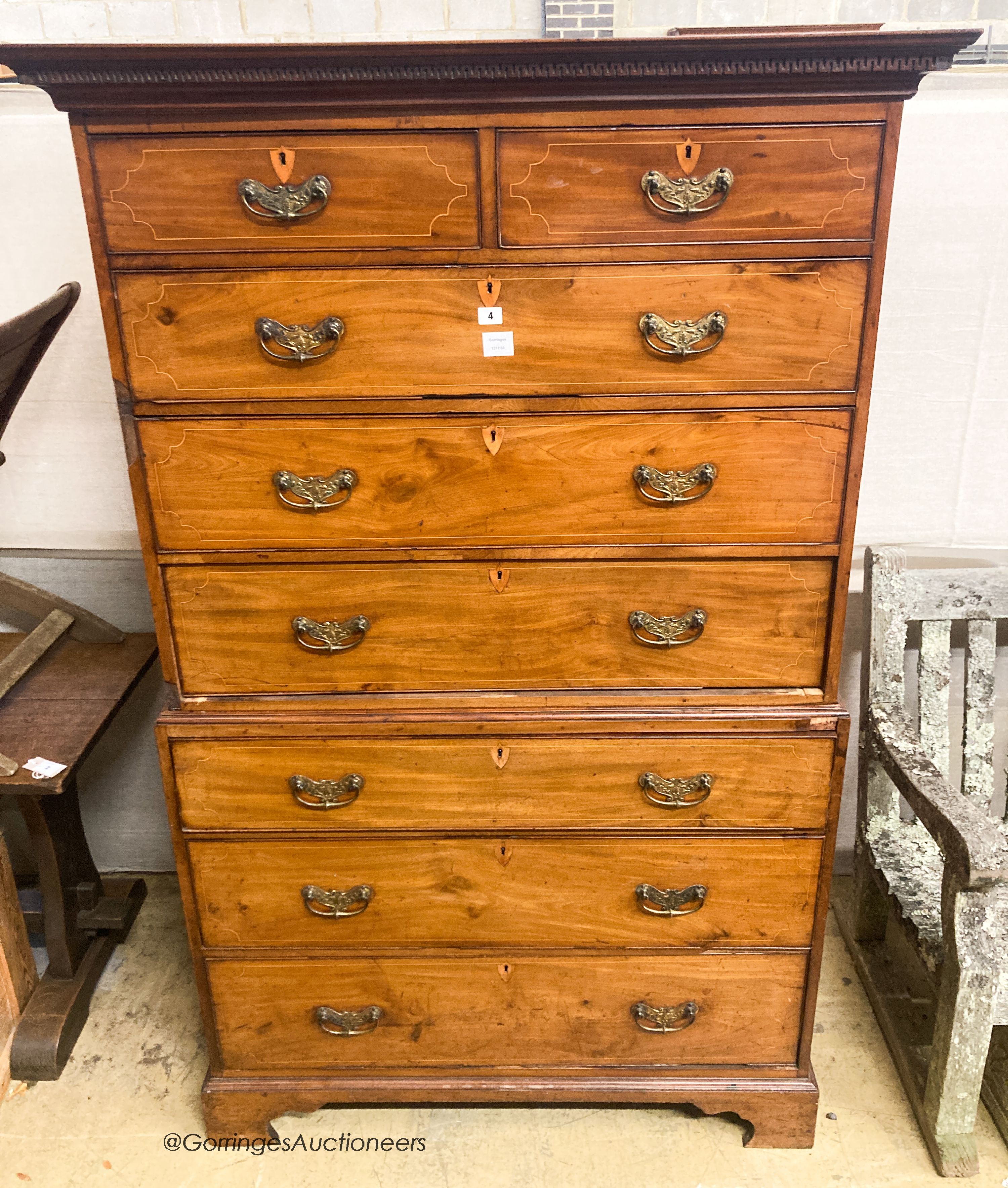 A George III mahogany chest on chest, W.114cm D.60cm H.185cm
